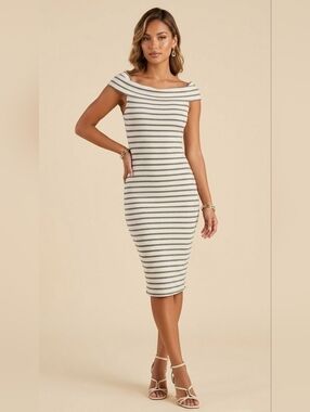 Windsor Striped Bardot Off-the-Shoulder Dress